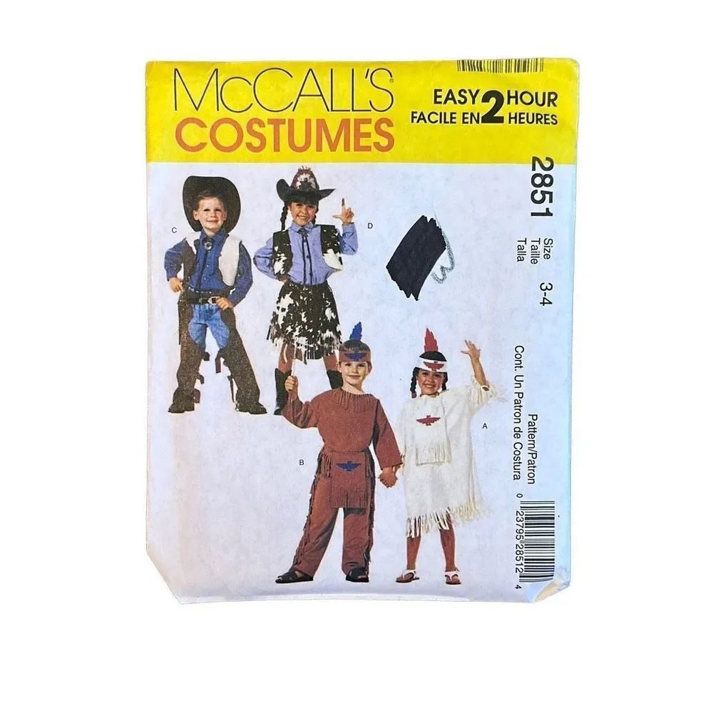McCall's 2851 Cowboy‎ & Indian Costumes Size 3-4 Uncut